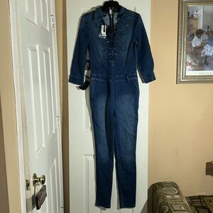 Bebe Lace Up Denim Jumpsuit